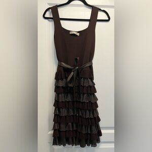 Dior Brown knit and leather tiered dress